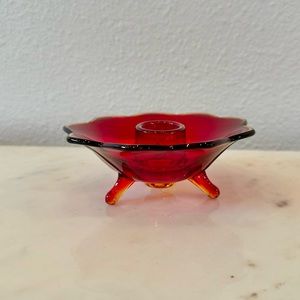 Fenton Ruby Red Glass Three Footed Taper Candle 4.5" Candlestick Holder